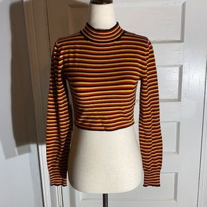 Silence + Noise striped cropped mock sweater small